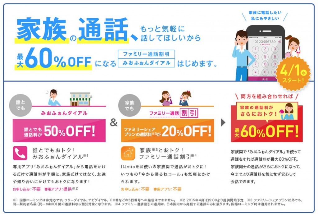 格安SIMのIIJmio（みおふぉん）に革命！家族間通話の割引まで始めてしまったらしい